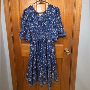Max Studio Blue Dress with White Floral Pattern